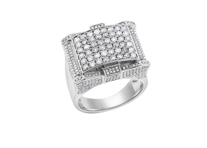 Rhodium Plated Concave Dome Micro Pave Ring